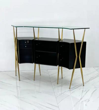 Gio Ponti Italian Modern Gio Ponti Style Brass Ebonized Bar with Stool 1950s