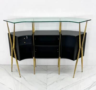 Gio Ponti Italian Modern Gio Ponti Style Brass Ebonized Bar with Stool 1950s