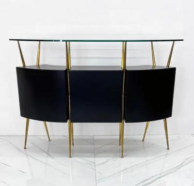 Gio Ponti Italian Modern Gio Ponti Style Brass Ebonized Bar with Stool 1950s