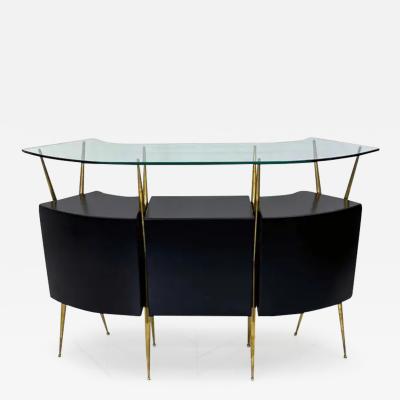 Gio Ponti Italian Modern Gio Ponti Style Brass Ebonized Bar with Stool 1950s