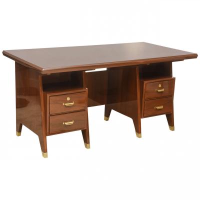 Gio Ponti Italian Modern Walnut and Brass Executive Desk Gio Ponti