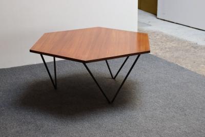 Gio Ponti Italian Modernist Walnut and Iron Hexagonal Coffee Table by Gio Point for Isa