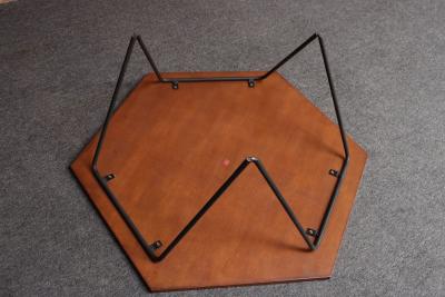 Gio Ponti Italian Modernist Walnut and Iron Hexagonal Coffee Table by Gio Point for Isa