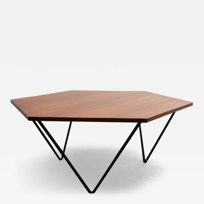 Gio Ponti Italian Modernist Walnut and Iron Hexagonal Coffee Table by Gio Point for Isa