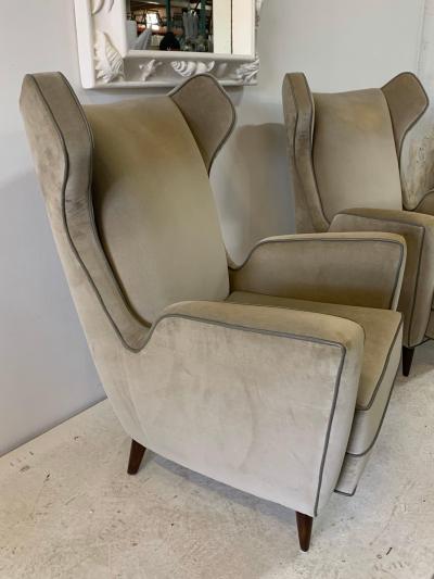 Gio Ponti Italian Wing Back Armchairs in the Style of Ponti Pair