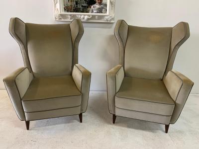 Gio Ponti Italian Wing Back Armchairs in the Style of Ponti Pair