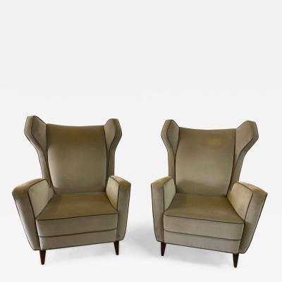 Gio Ponti Italian Wing Back Armchairs in the Style of Ponti Pair