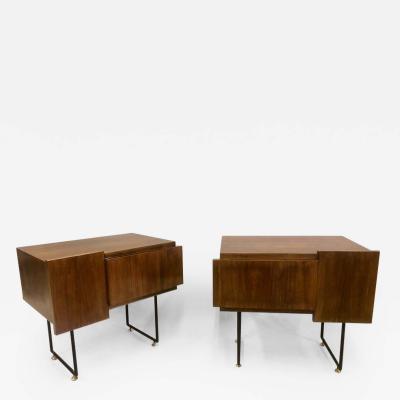 Gio Ponti Italian Wood Steel Midcentury Nightstands Side or End Tables Gio Ponti Pair