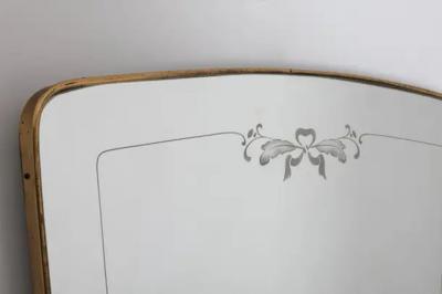 Gio Ponti Italian early 1950s brass frame wall mirror with etching