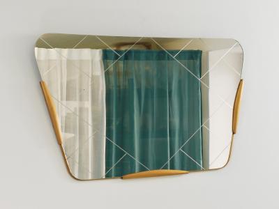 Gio Ponti Large Trapezoidal Golden Wall Mirror With Engraved Diamond Pattern Austria