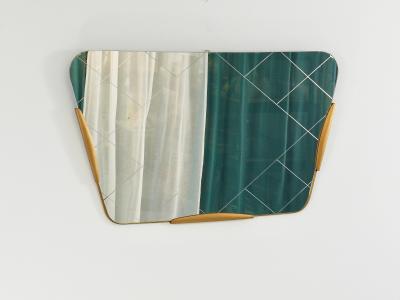 Gio Ponti Large Trapezoidal Golden Wall Mirror With Engraved Diamond Pattern Austria