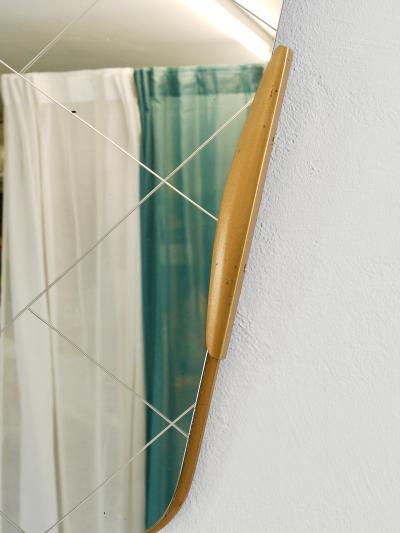 Gio Ponti Large Trapezoidal Golden Wall Mirror With Engraved Diamond Pattern Austria
