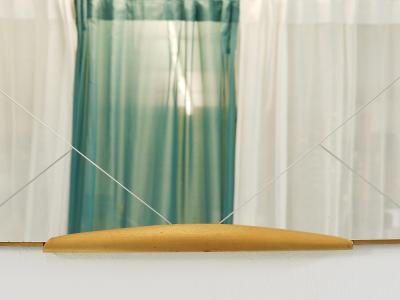 Gio Ponti Large Trapezoidal Golden Wall Mirror With Engraved Diamond Pattern Austria