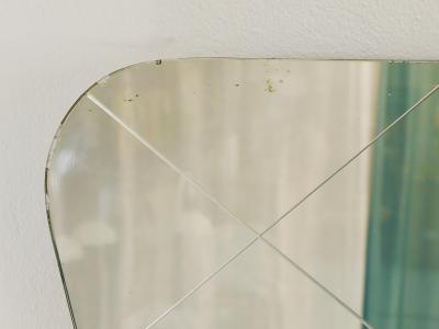 Gio Ponti Large Trapezoidal Golden Wall Mirror With Engraved Diamond Pattern Austria