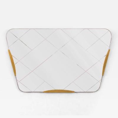 Gio Ponti Large Trapezoidal Golden Wall Mirror With Engraved Diamond Pattern Austria