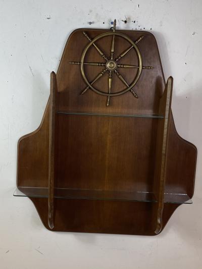 Gio Ponti MID CENTURY MODERN ITALIAN BRASS SHIPS WHEEL WALL SHELF