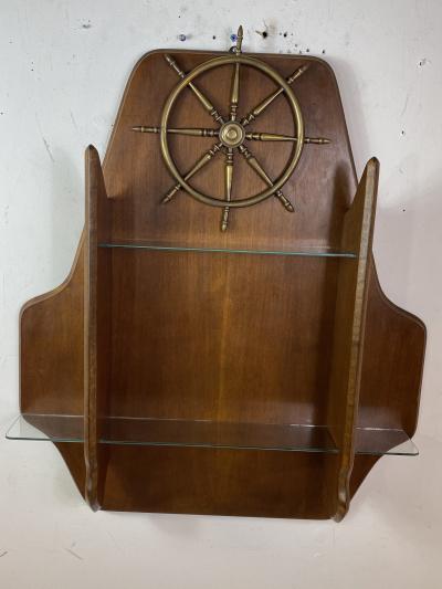 Gio Ponti MID CENTURY MODERN ITALIAN BRASS SHIPS WHEEL WALL SHELF