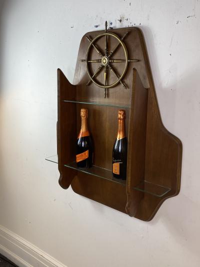 Gio Ponti MID CENTURY MODERN ITALIAN BRASS SHIPS WHEEL WALL SHELF