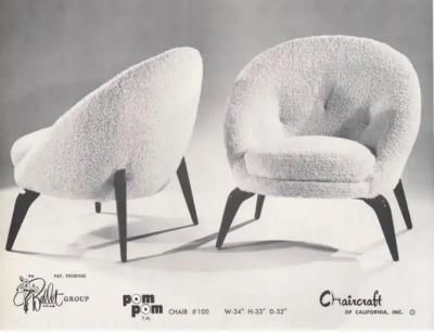 Gio Ponti Magnificent Pair Jack Sherman for Chaircraft of California Pom Pom Chairs