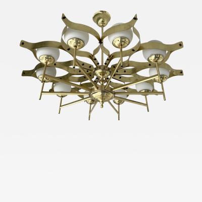 Modern Bras and Amber/ Gold opaline glass Chandeliers, Italy 1970s  Late-20th century - Slideshow - Davidowski