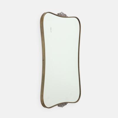 Gio Ponti Midcentury Italian Brass Wall Mirror Scroll Top Bottom in Style of Gio Ponti