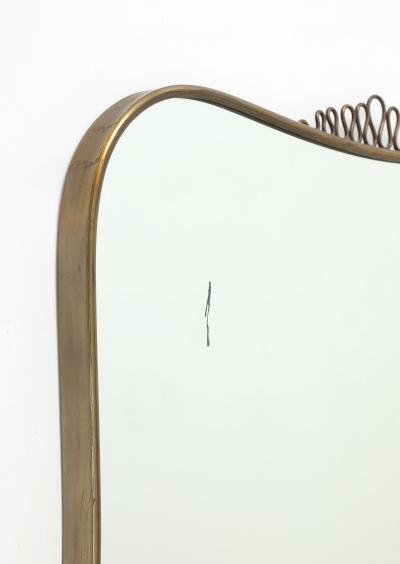 Gio Ponti Midcentury Italian Brass Wall Mirror Scroll Top Bottom in Style of Gio Ponti