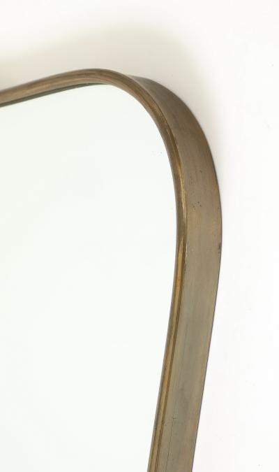 Gio Ponti Midcentury Italian Brass Wall Mirror Scroll Top Bottom in Style of Gio Ponti