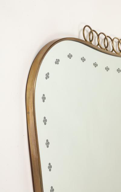 Gio Ponti Midcentury Italian Modernist Large Etched Glass Brass Mirror