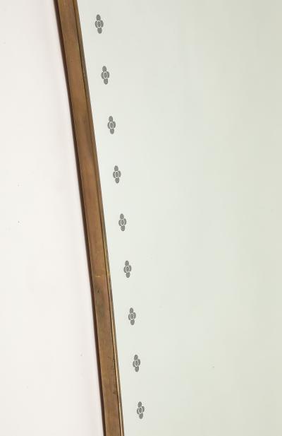 Gio Ponti Midcentury Italian Modernist Large Etched Glass Brass Mirror