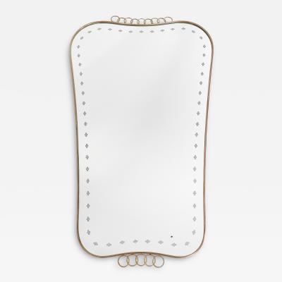 Gio Ponti Midcentury Italian Modernist Large Etched Glass Brass Mirror