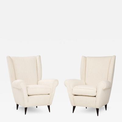 Paiir of High Back Armchairs in Ivory Bouclé by Gio Ponti