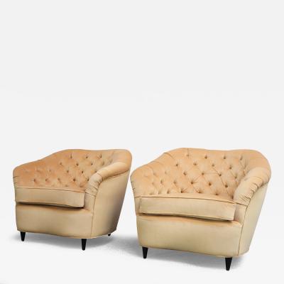 Gio Ponti Pair Gio Ponti for Casa E Giardino Velvet and Ebonized Walnut Club Chairs