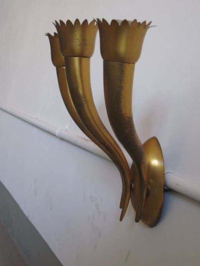Gio Ponti Pair Italian Mid Century Modern Neoclassical Wall Sconce Attributed to Gio Ponti