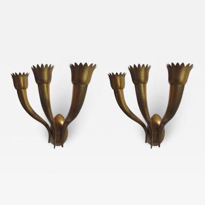 Gio Ponti Pair Italian Mid Century Modern Neoclassical Wall Sconce Attributed to Gio Ponti