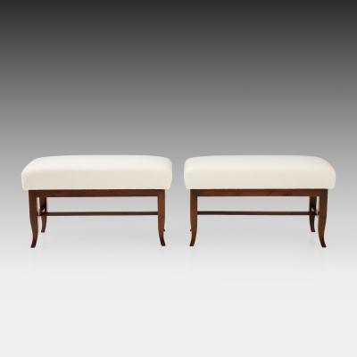 Gio Ponti Pair of Benches in Walnut and Boucl by Gio Ponti