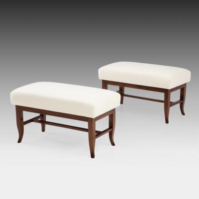Gio Ponti Pair of Benches in Walnut and Boucl by Gio Ponti