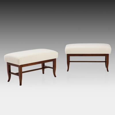 Gio Ponti Pair of Benches in Walnut and Boucl by Gio Ponti