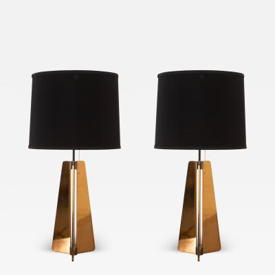 Gio Ponti Pair of Custom Solid Brass Obelisk Table Lamps Circa 2000
