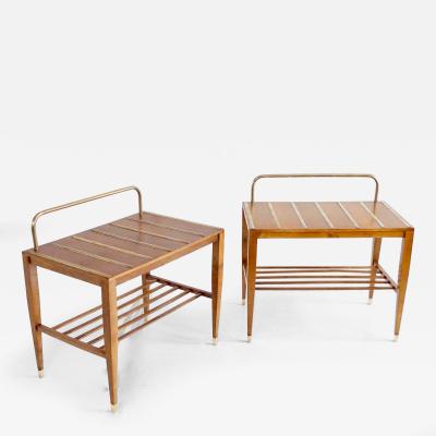 Gio Ponti Pair of Gio Ponti Walnut Side Tables Luggage Racks for Hotel Royal Naples 1955