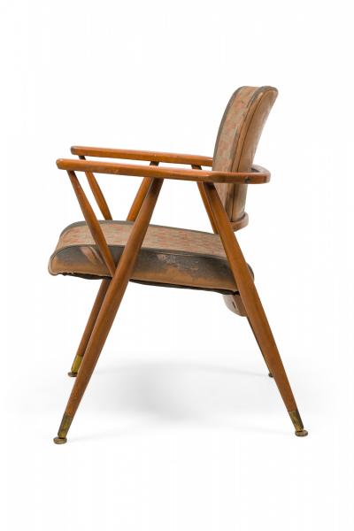 Gio Ponti Pair of Gray and Beige Geometric Upholstered Armchairs manner of Gio Ponti