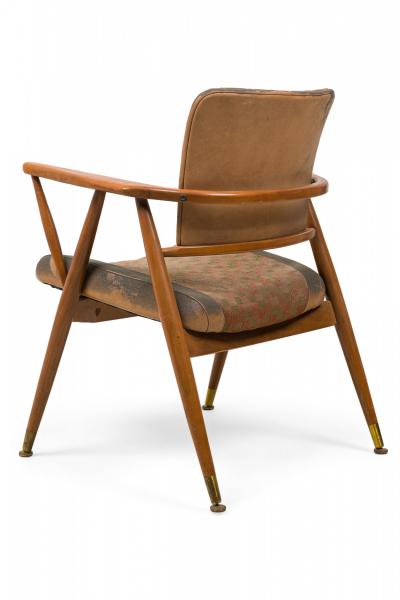 Gio Ponti Pair of Gray and Beige Geometric Upholstered Armchairs manner of Gio Ponti