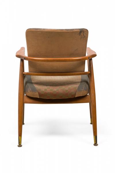 Gio Ponti Pair of Gray and Beige Geometric Upholstered Armchairs manner of Gio Ponti