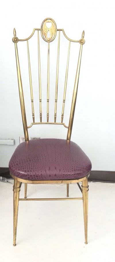 Gio Ponti Pair of High Back Italian Brass Chairs