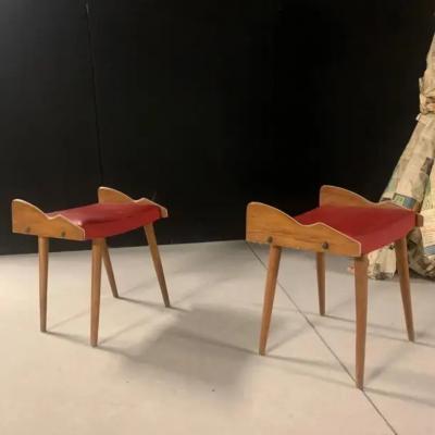Gio Ponti Pair of Italian Mid Century Modern Wood Benches Stools Attributed to Gio Ponti