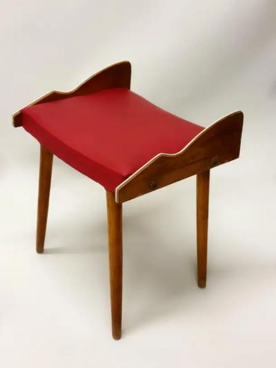 Gio Ponti Pair of Italian Mid Century Modern Wood Benches Stools Attributed to Gio Ponti