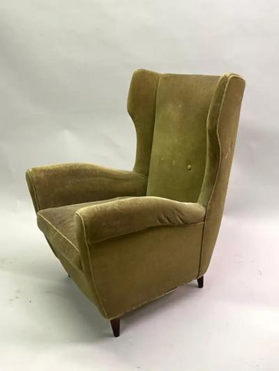 Gio Ponti Pair of Italian Mid Century Wingback Lounge Chairs by Gio Ponti Model 512