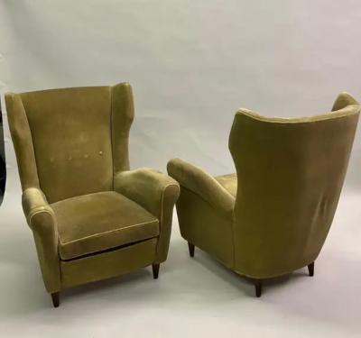 Gio Ponti Pair of Italian Mid Century Wingback Lounge Chairs by Gio Ponti Model 512