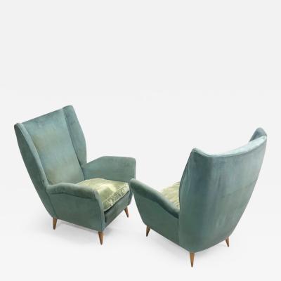Gio Ponti Pair of Italian Midcentury Hi Back Lounge Chairs Armchairs by Gio Ponti 1955