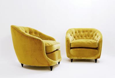 Gio Ponti Pair of Italian Yellow Velvet Armchairs by Gio Ponti