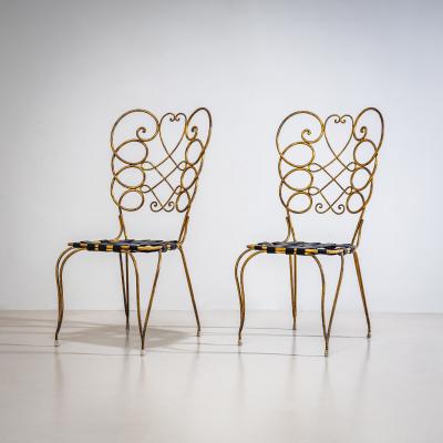 Gio Ponti Pair of Metal Side Chairs by Gio Ponti for Casa e Giardino Italy 1950s